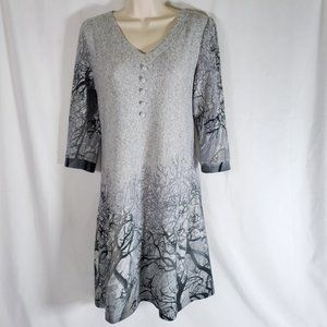 Minkas Gray Tree Winter V Neck Dress Tunic Medium